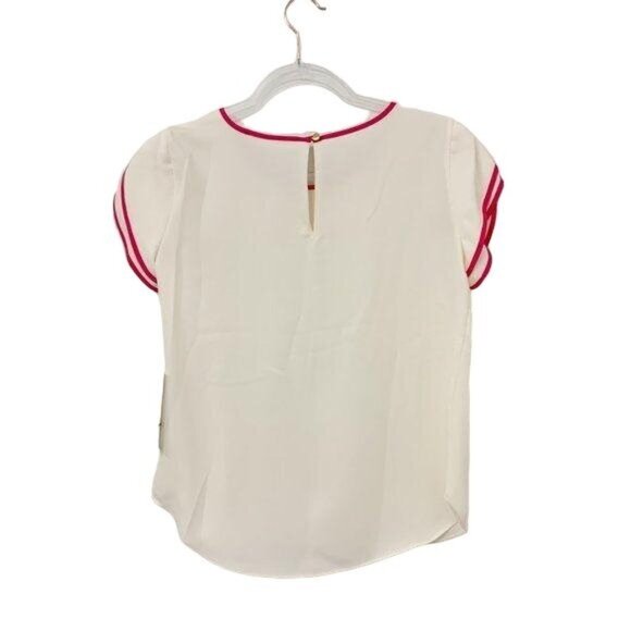 Amanda Uprichard Blouse W/ Pink Trimmed Flutter Sleeves - Picture 3 of 4